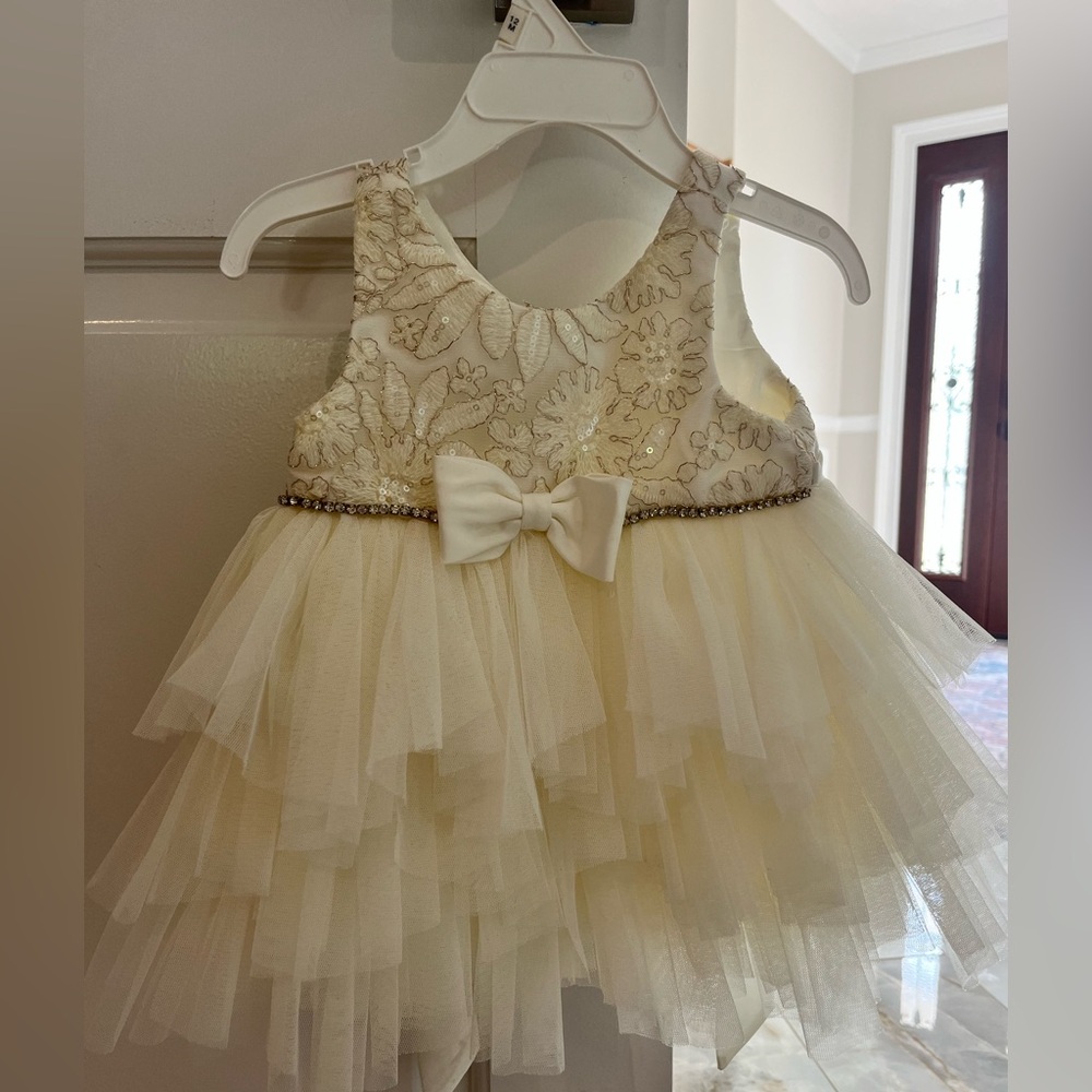 Elegant Cream Tulle Baby Dress with Bow